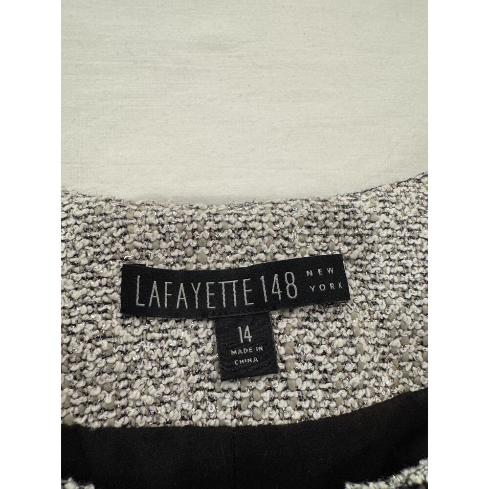 Lafayette 148 Embellished Snap Jacket Metallic Silver Tweed Sz 14 Party MOB MOG - Picture 12 of 13